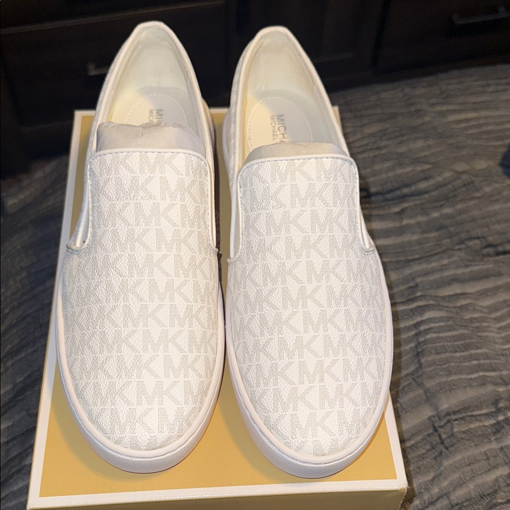 Michael Kors Cream Slip-On Shoes with Logo